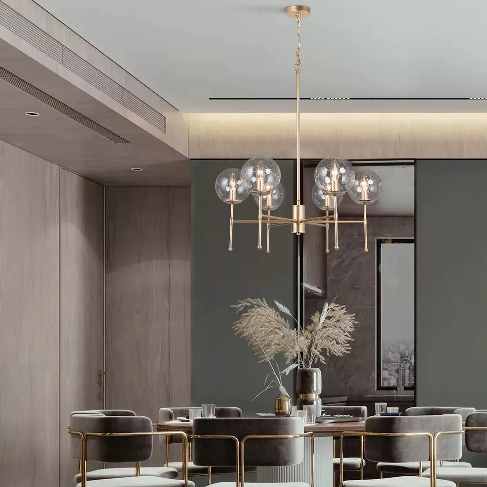 Koini Mid-century Modern 6-light Orb Glass Chandelier Wheel Hanging Lights for Dining Room