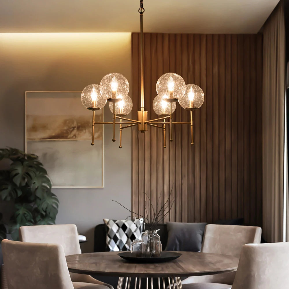 Koini Mid-century Modern 6-light Orb Glass Chandelier Wheel Hanging Lights for Dining Room