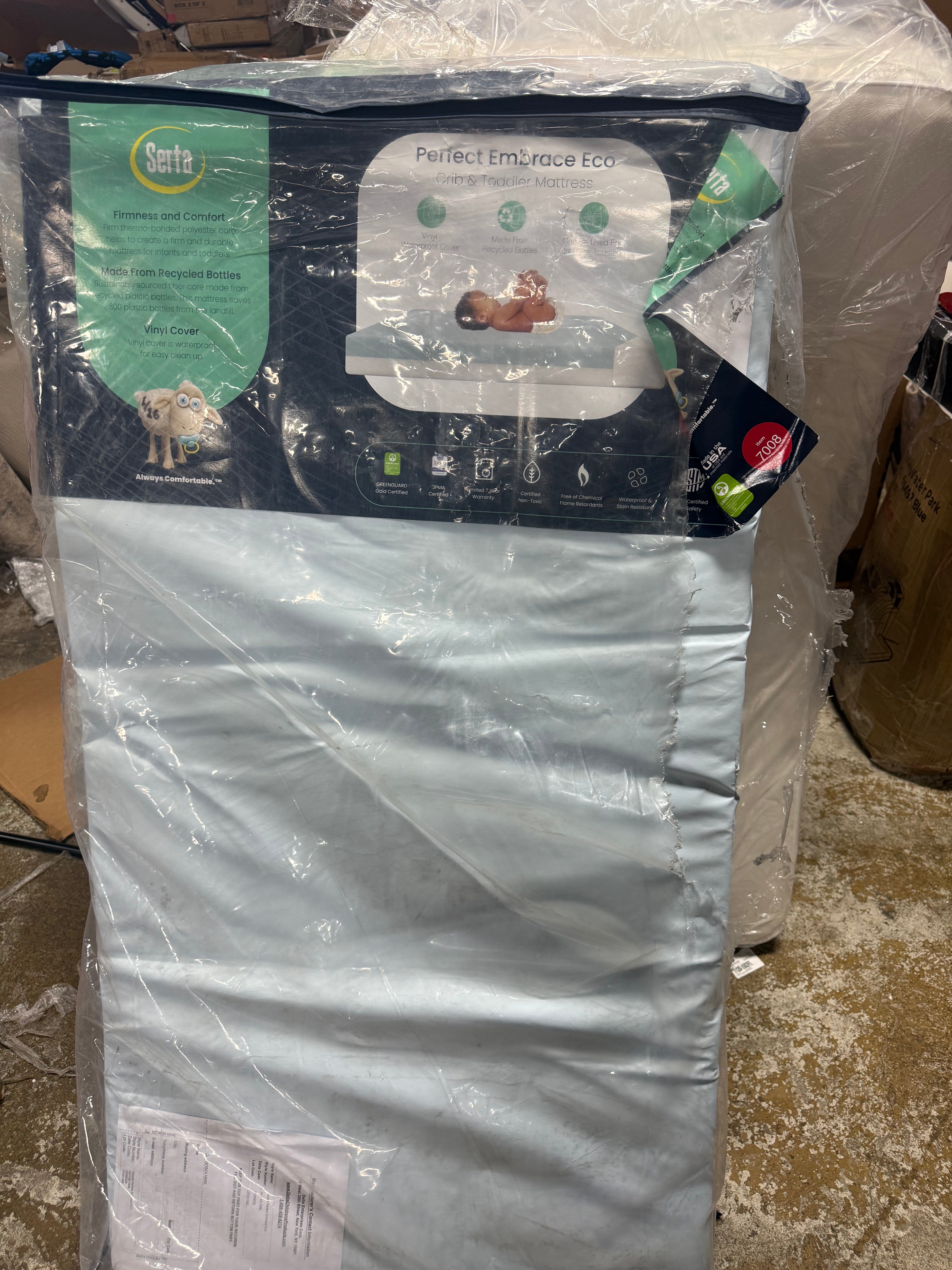 Perfect Embrace Eco Crib and Toddler Mattress - Greenguard Gold - Waterproof - White/Blue