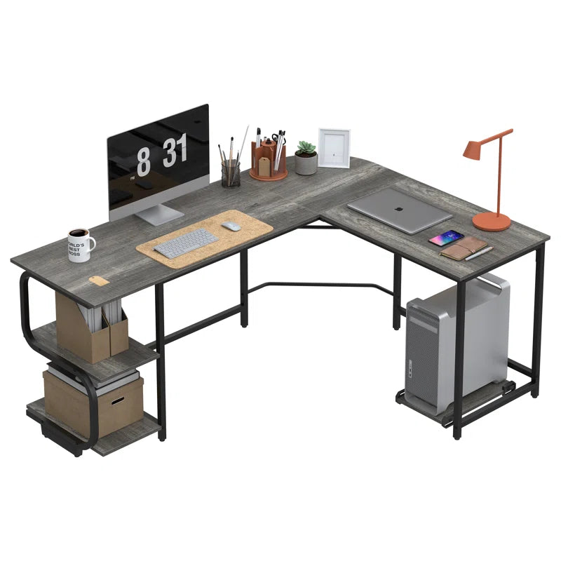 L-Shaped Metal Base Computer Desk
