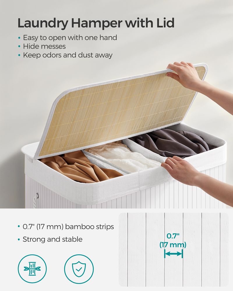 3-Section Laundry Hamper with Lid