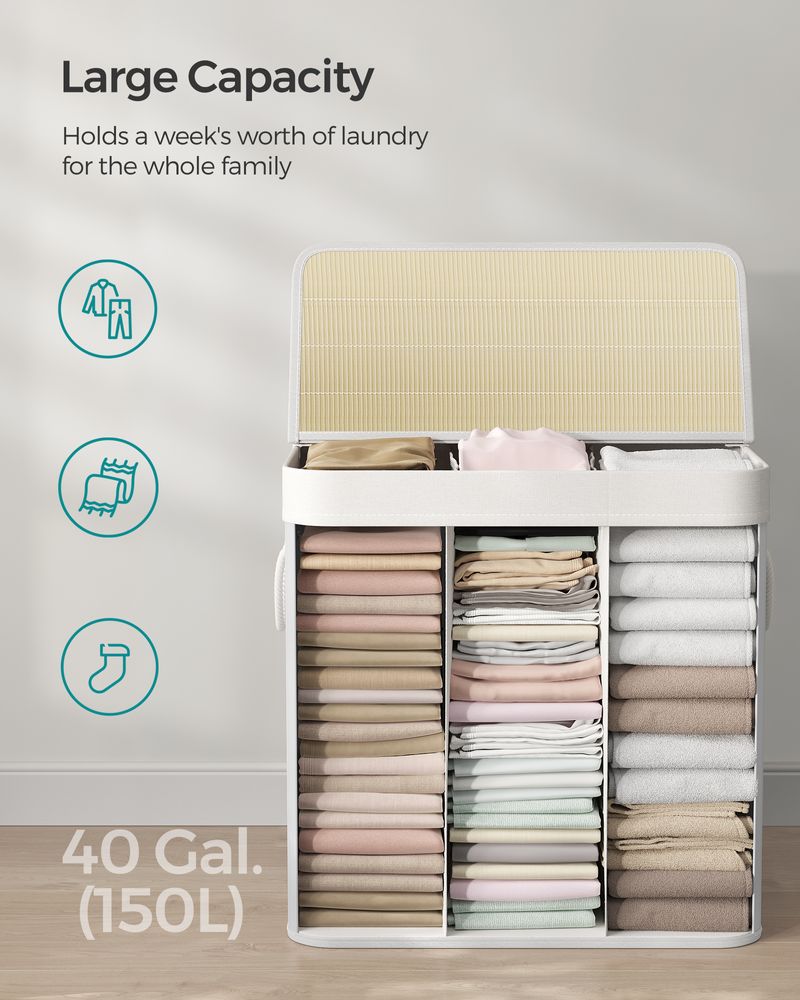 3-Section Laundry Hamper with Lid
