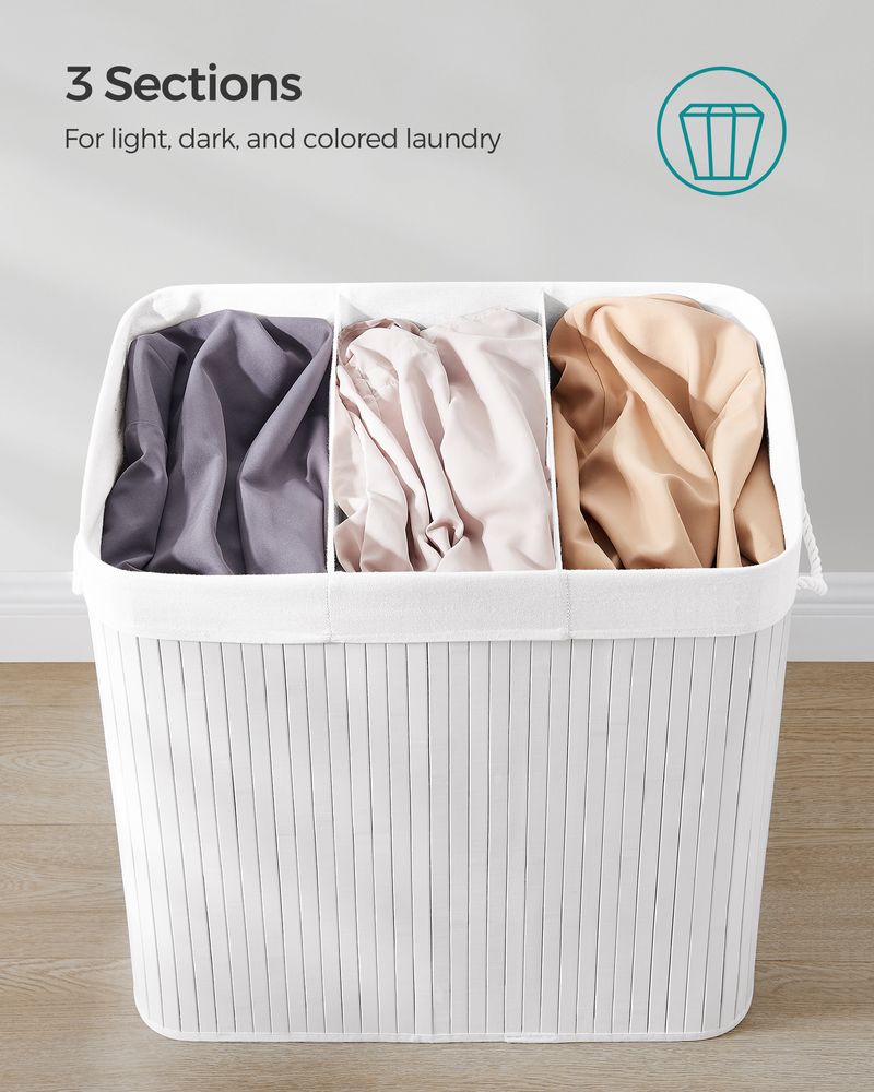 3-Section Laundry Hamper with Lid