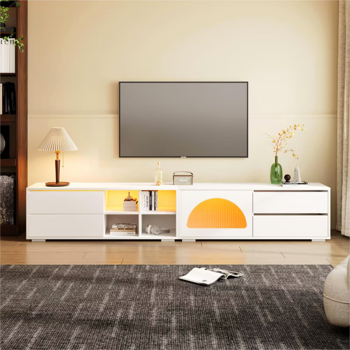 CLIHOME Modern LED TV Stand - White SHOWROOM ITEM