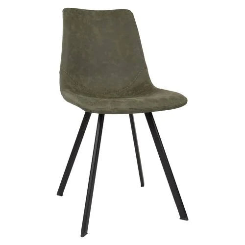 Markley Modern Leather Dining Chair With Metal Legs, Olive Green