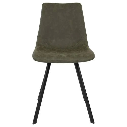 Markley Modern Leather Dining Chair With Metal Legs, Olive Green