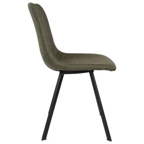 Markley Modern Leather Dining Chair With Metal Legs, Olive Green