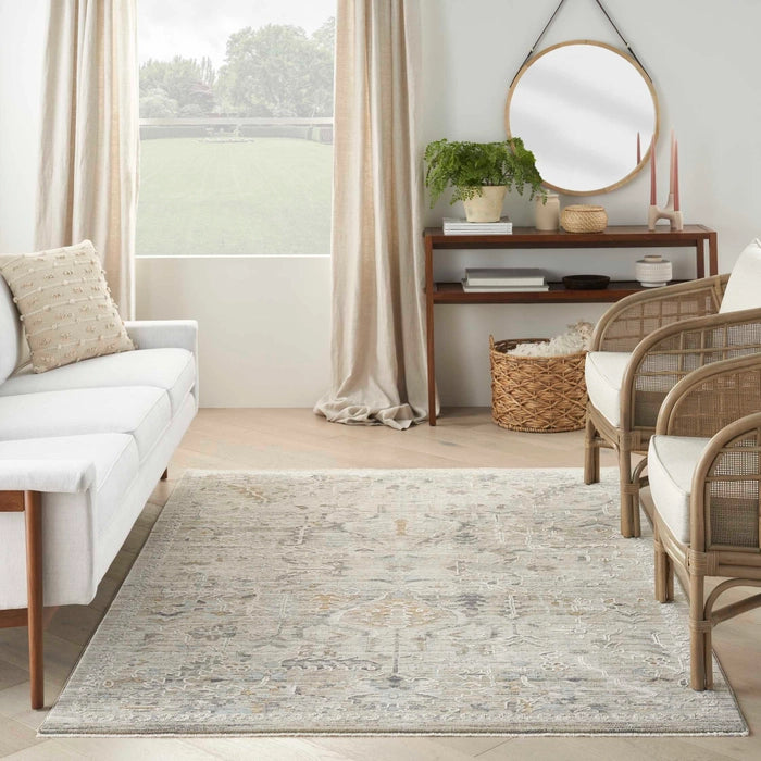 Botanical Design and Abrash Ivory and Taupe Boho Rug 2'6" x 4'6"
