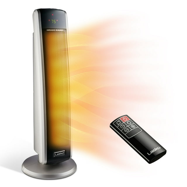 Electric Digital Ceramic Tower Space Heater with Remote, Black