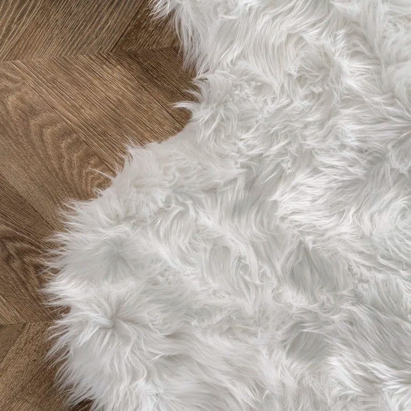 Lavallee Faux Sheepskin Shag Performance White Rug Rectangle 5'3" x 6' SHOWROOM ITEM