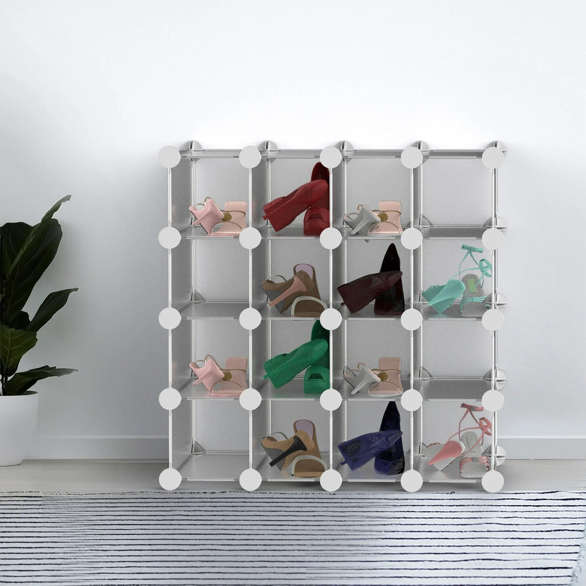 16-Cube Shelves with Interlocking Modular Cubby Shelving for Organization and Storage(White)