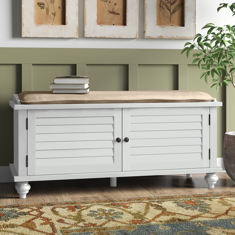 White Lechner Velvet Cabinet Storage Bench