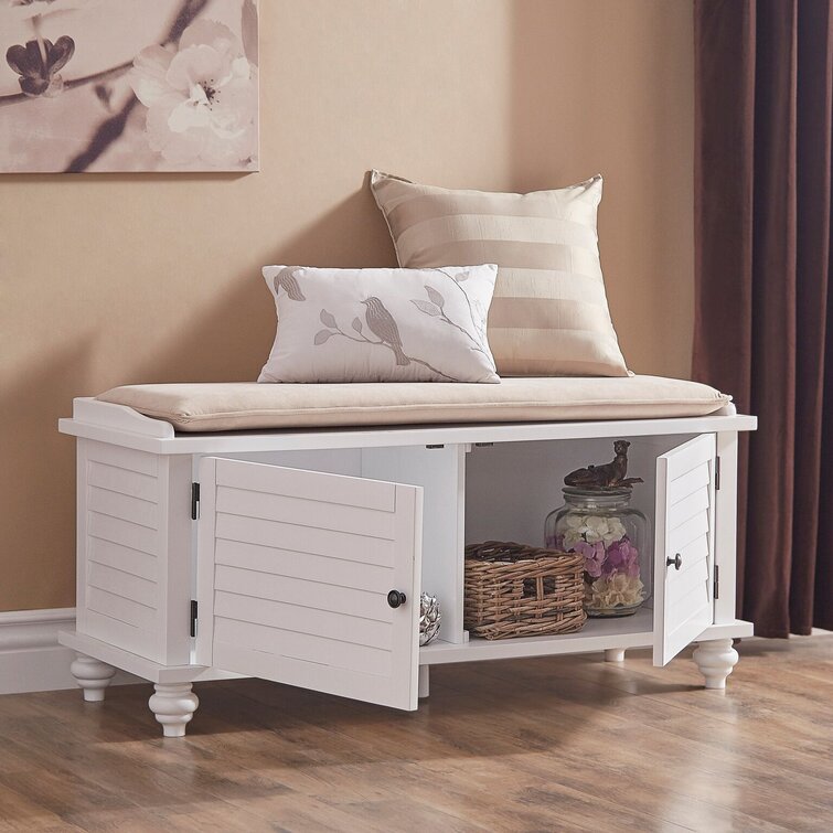 White Lechner Velvet Cabinet Storage Bench