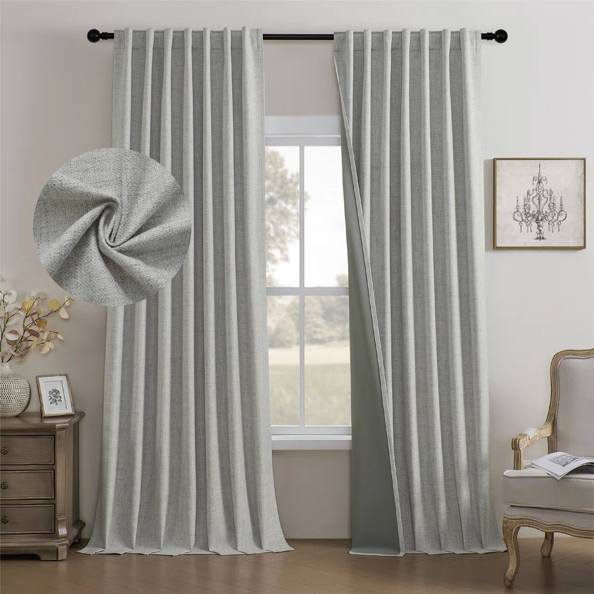Leming Polyester Burlap Blackout Curtains Set of 2