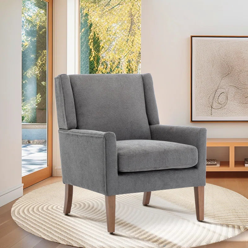 Leston Wide Upholstered Fabric Accent Armchair with Solid Wood Leg SHOWROOM ITEM