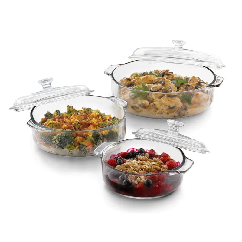 Baker's Basics 6-Piece Glass Casserole Baking Dish Set with Glass Covers