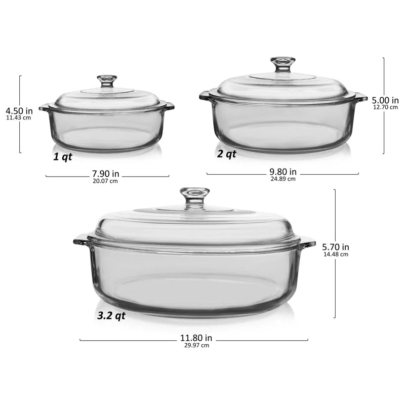 Baker's Basics 6-Piece Glass Casserole Baking Dish Set with Glass Covers