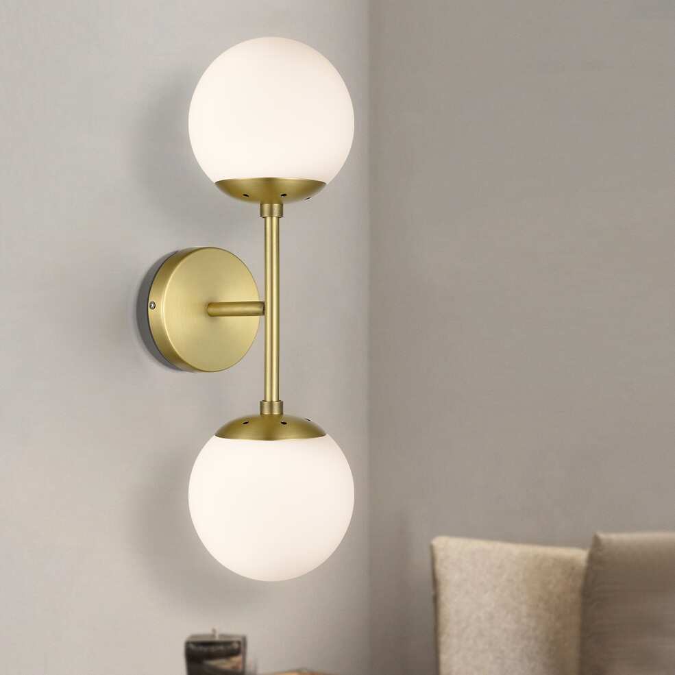 Zeno Globe 2-Light Wall Sconce - Brushed Brass/White