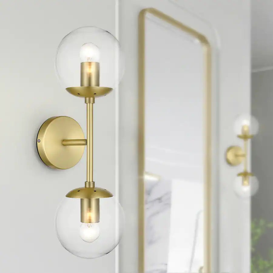 Zeno Globe 2-Light Wall Sconce - Brushed Brass/White