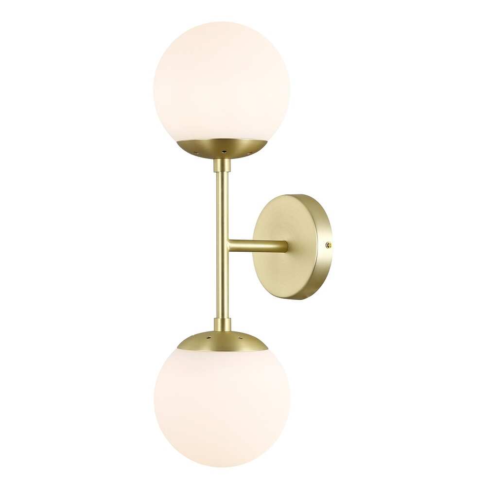 Zeno Globe 2-Light Wall Sconce - Brushed Brass/White