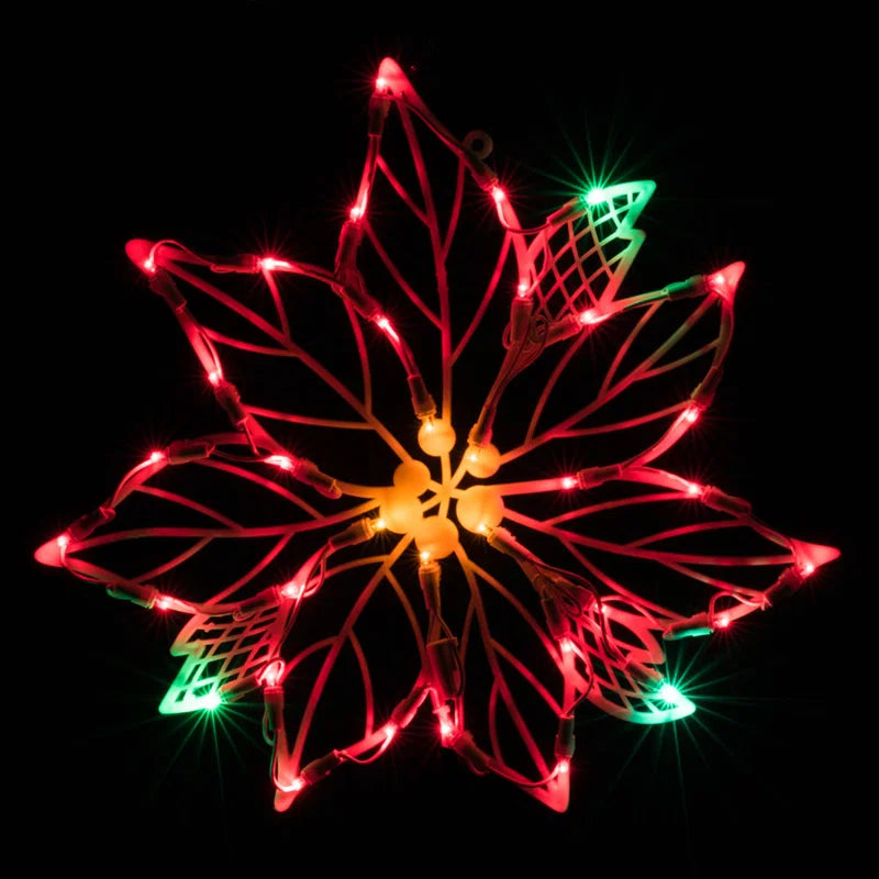 16H x 15W inch Poinsettia Wire Silhouette: Wide Angle LED Lights