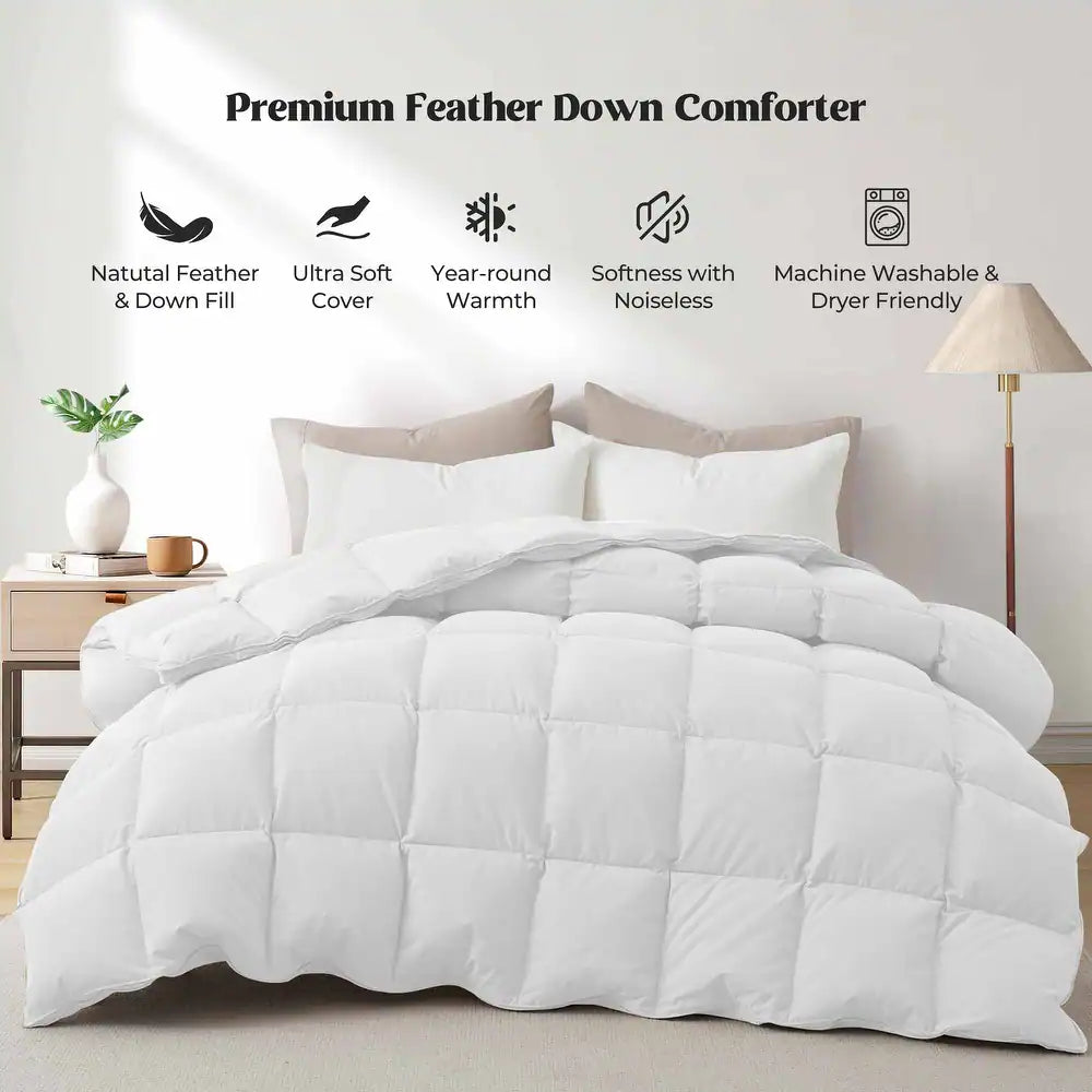 White Goose Down Duvet Comforter - Queen/Full - White All-season warmth