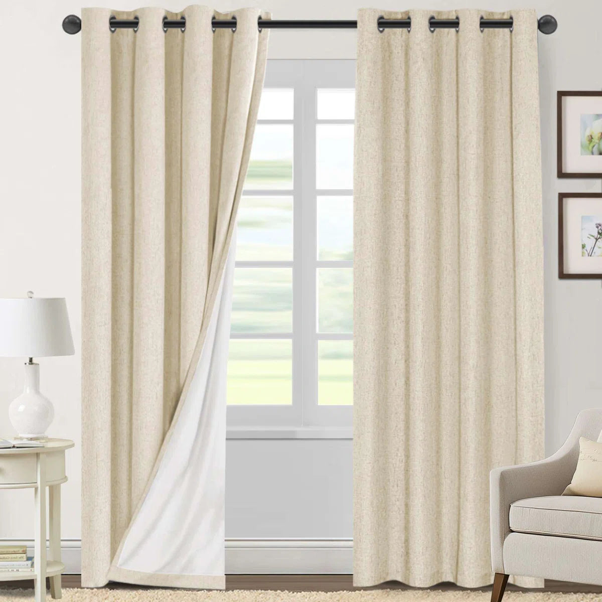 Linen Blackout Grommet Curtains Thermal Insulated & Room