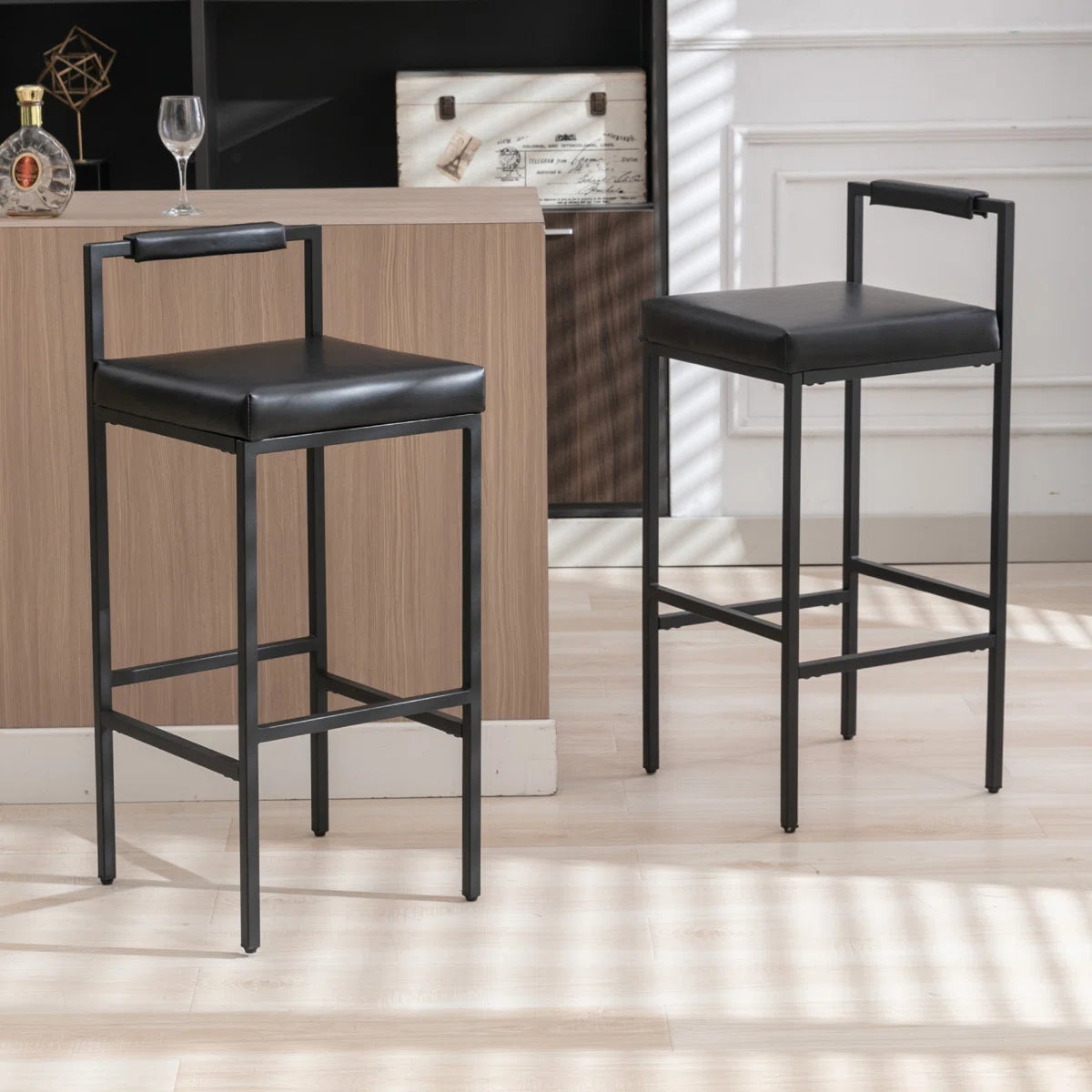 Modern Bar Stools Upholstered Bar Height Low Back and Metal Frame