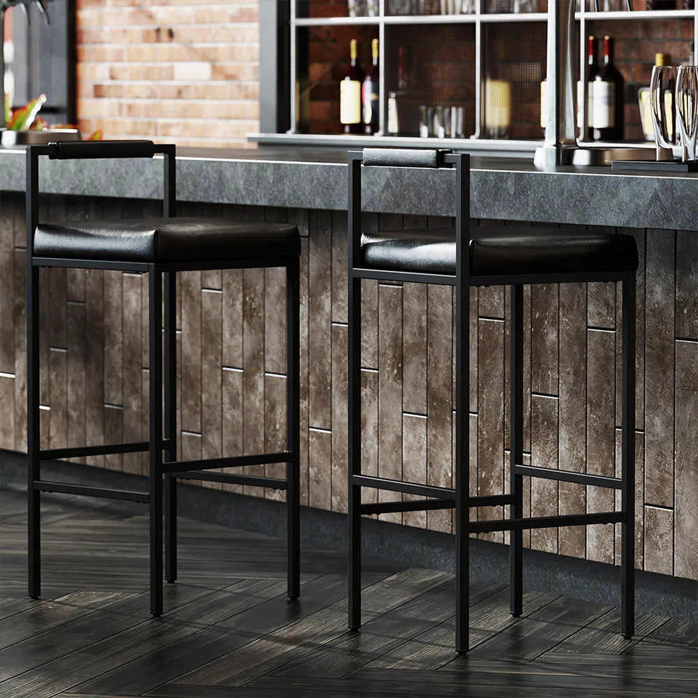 Modern Bar Stools Upholstered Bar Height Low Back and Metal Frame