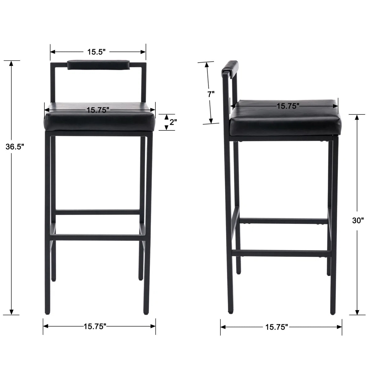 Modern Bar Stools Upholstered Bar Height Low Back and Metal Frame