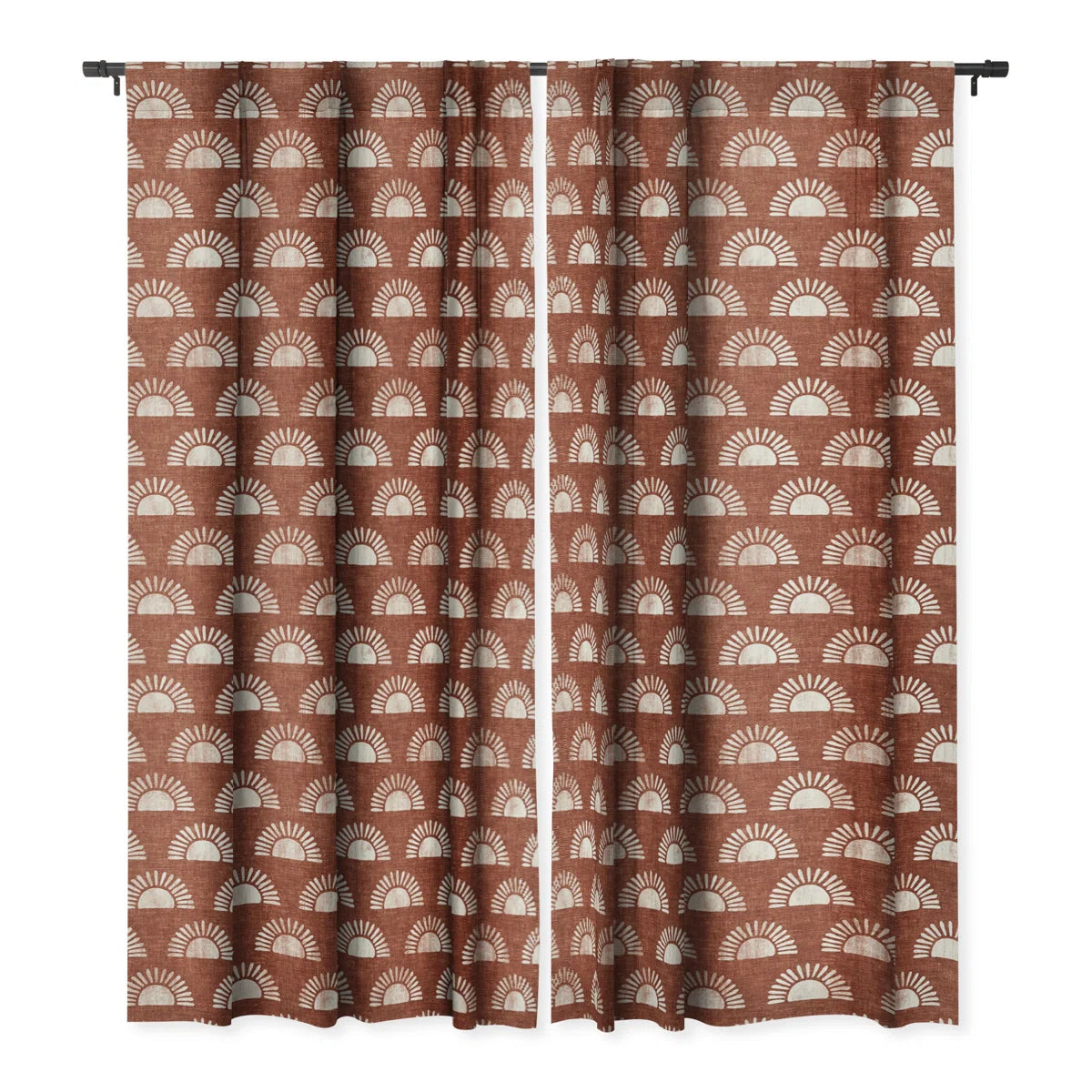 Block Print Suns On Rust 1pc Blackout Window Curtain Panel