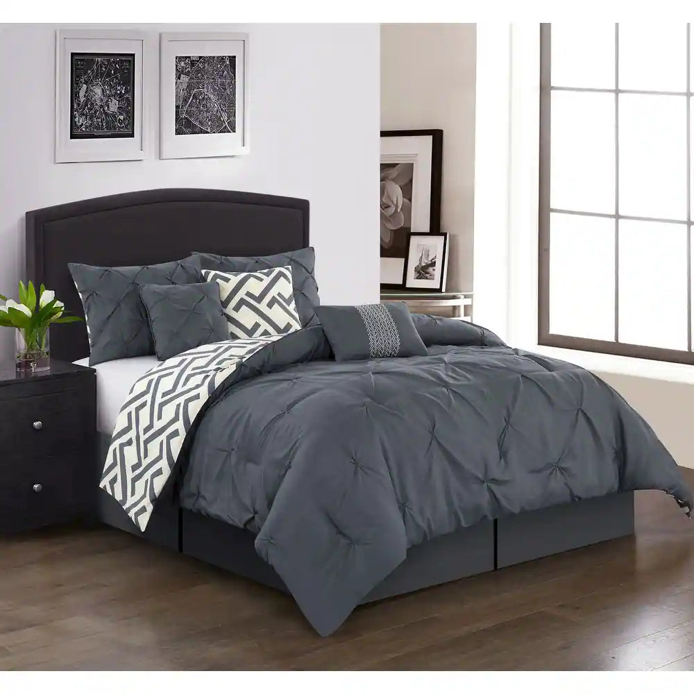 7-Piece Reversible Comforter Set - California King - Grey