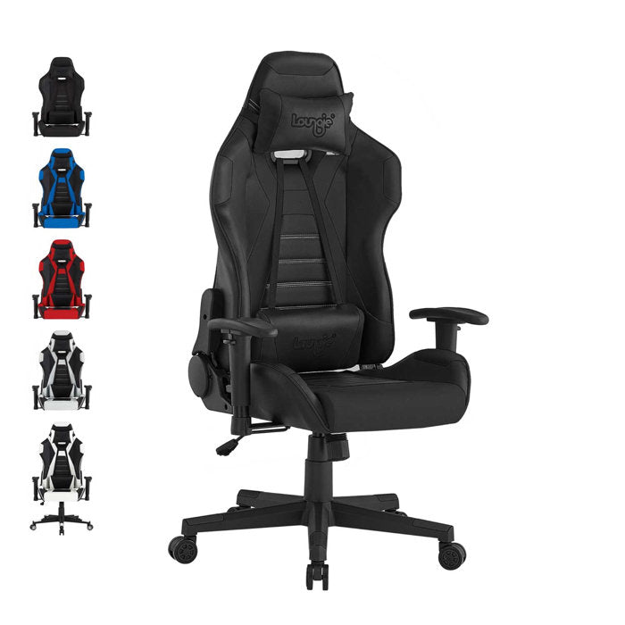 Black Loungie Macklin Faux Leather Comfortable Game Chair