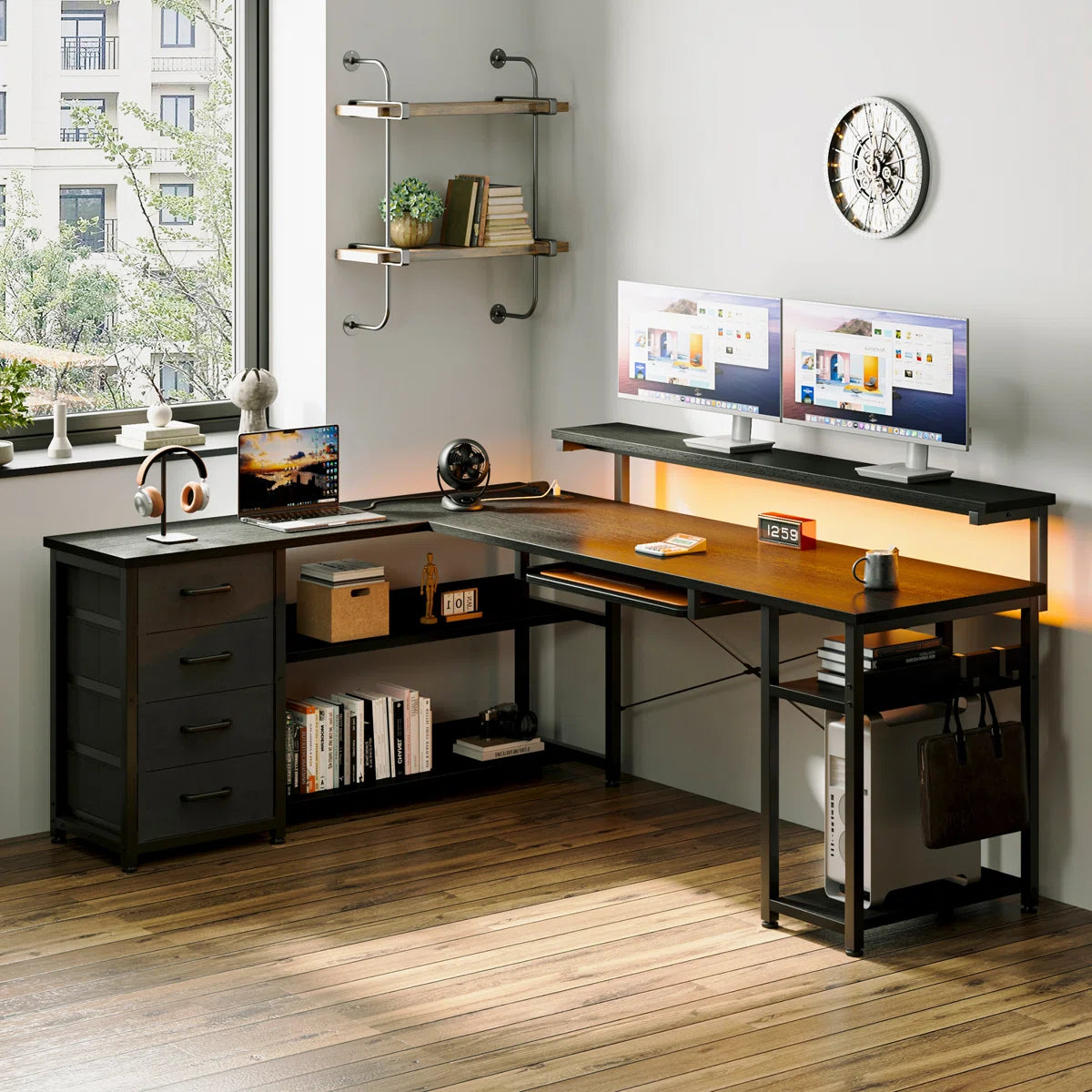 Lymon L-Shaped Metal Base Computer Desk with Power Outlet – Salvage ...