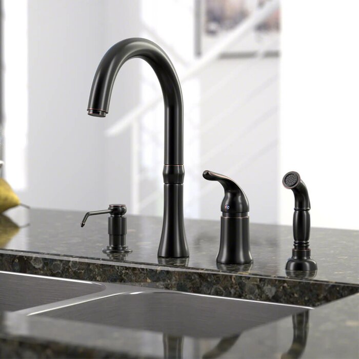 Antique Bronze High Arc Kitchen Faucet - includes Sidespray
