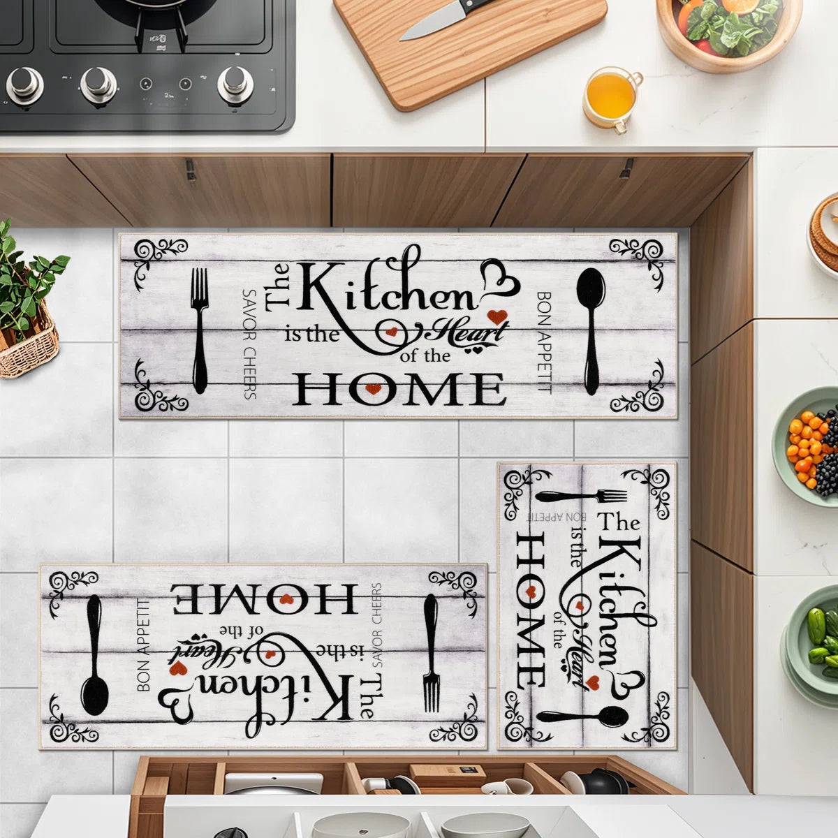 Machine Washable Non-Slip Kitchen Mat (Set of 3)