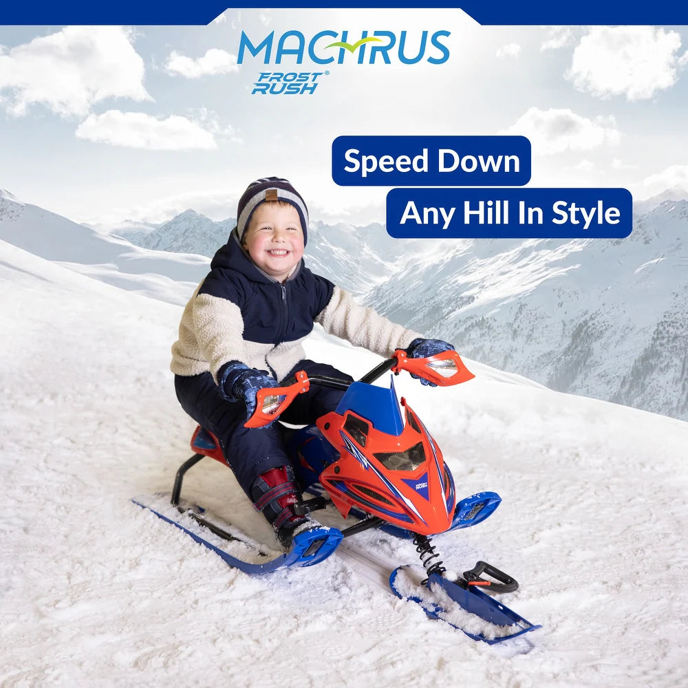Machrus Frost Rush Snow Bike Winter Sled for Kids with Handlebar Grips, Retractable Pull Cord & Dual Foot Brakes
