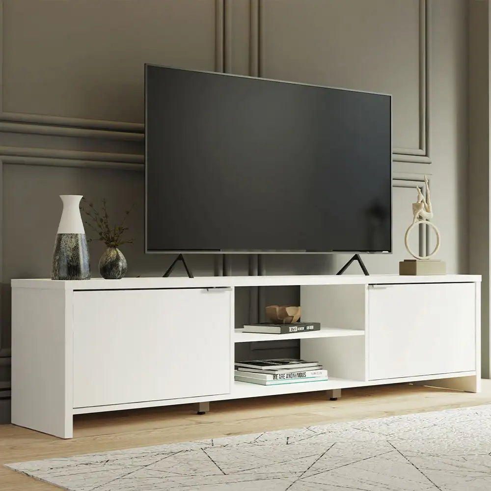 TV Stand 71 inch with Storage Space and Cable Management, TV Stand for 80 inch TV - White