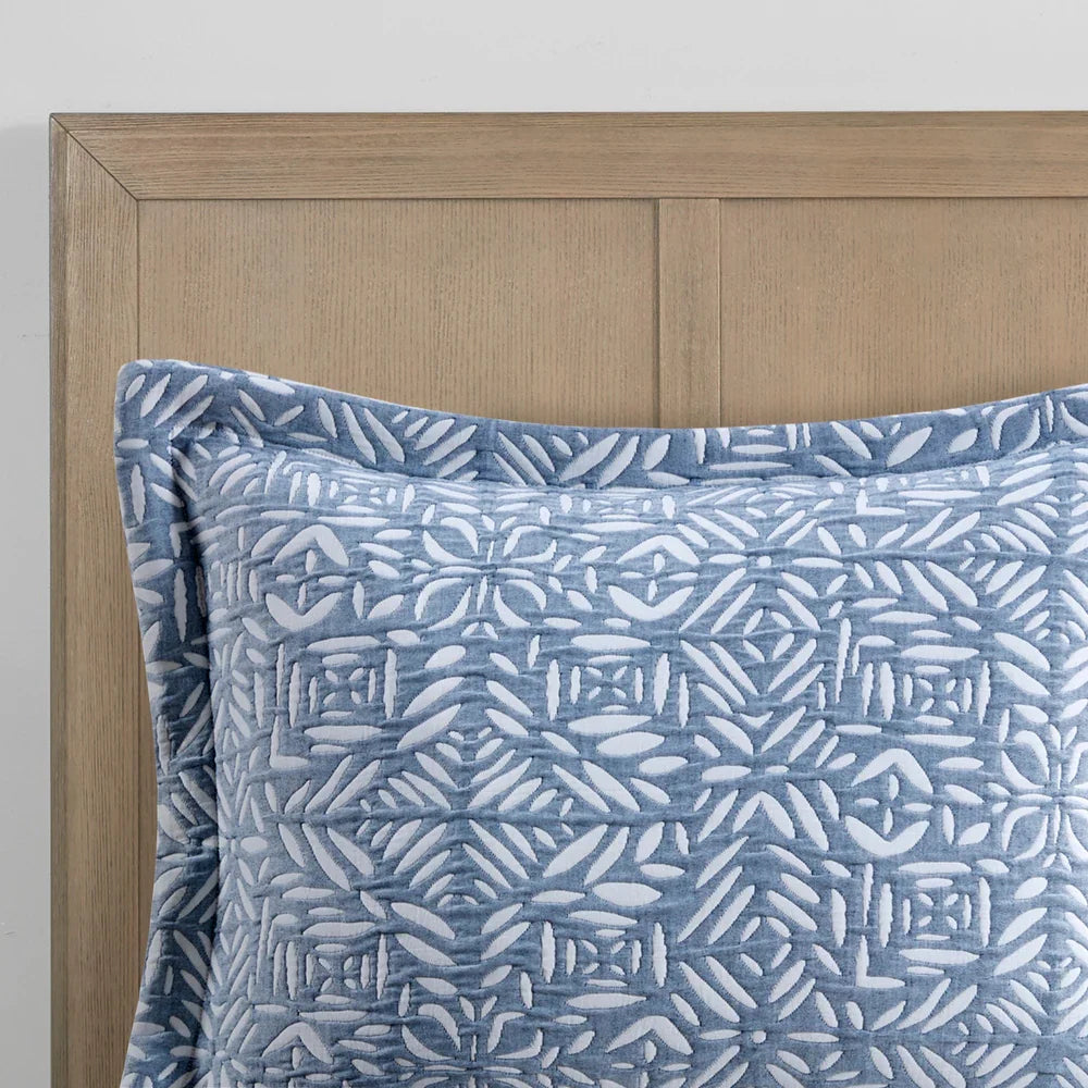 Harmony 4 Piece Oversized Reversible Matelasse Coverlet Set with Throw Pillow - Blue - Queen