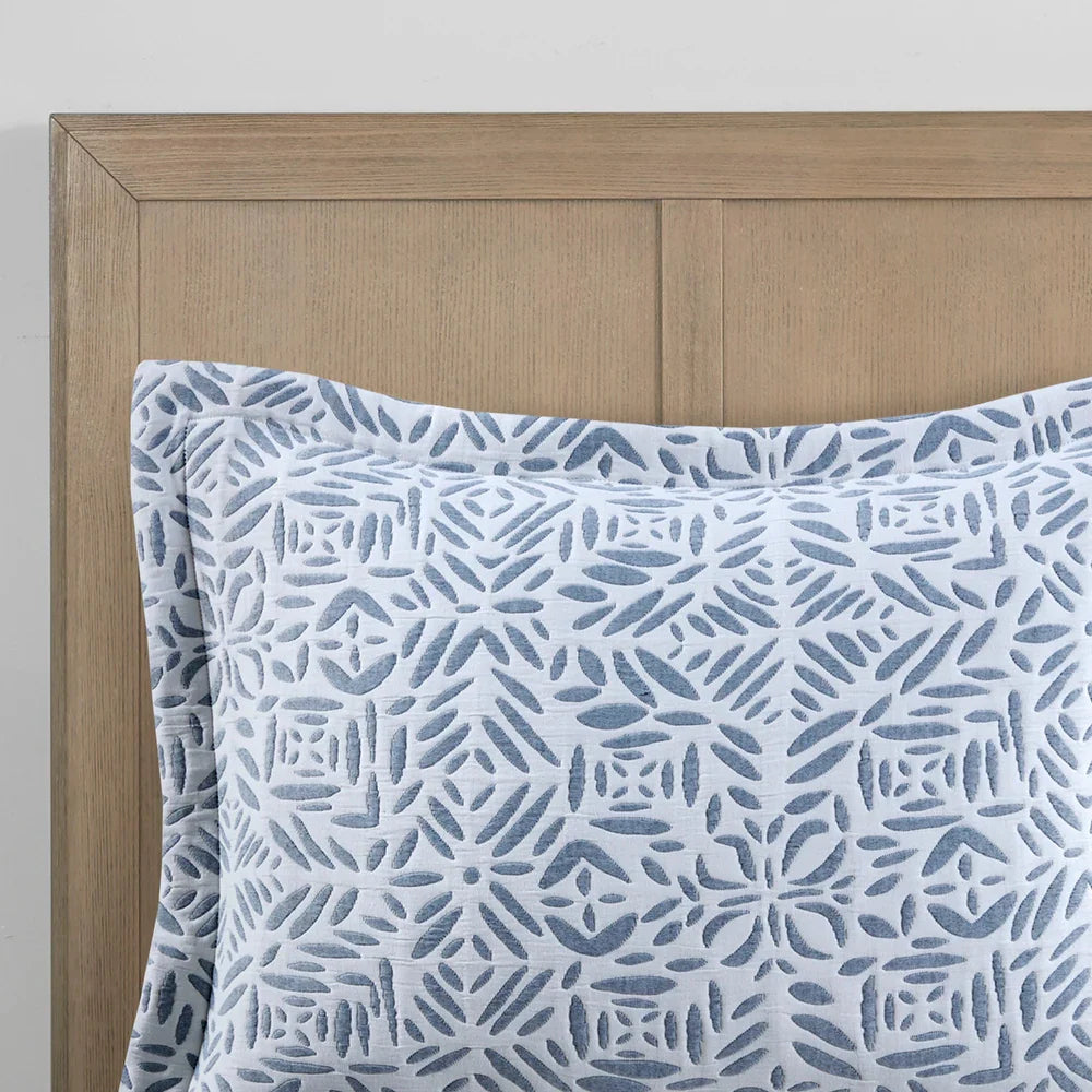 Harmony 4 Piece Oversized Reversible Matelasse Coverlet Set with Throw Pillow - Blue - Queen