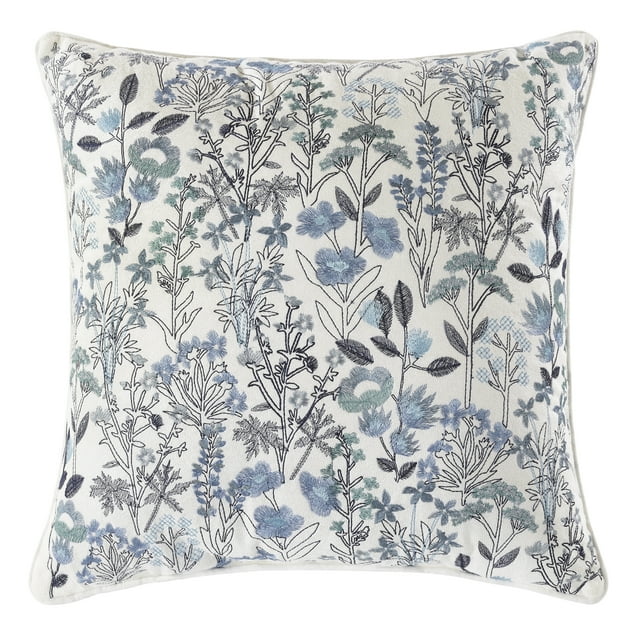 Mainstays 18"x18" Blue Embroidered Floral Decorative Throw Pillow SHOWROOM ITEM