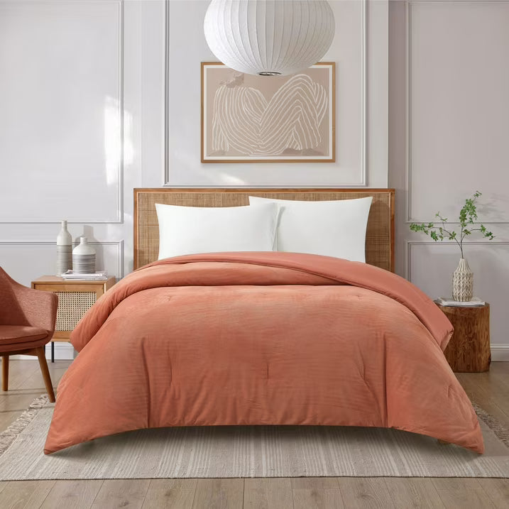 Terracotta Corduroy Comforter for Adults and Teens, Full/Queen