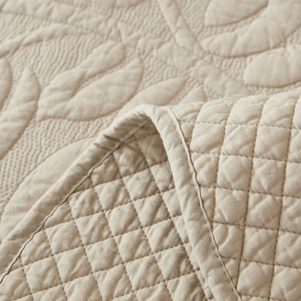 3 Piece Cotton Oversized Bedspread Quilt Set Tmonica - Natural Beige - King - Cal King