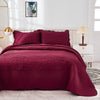 3 Piece Cotton Oversized Bedspread Quilt Set Tmonica - Wine Burgundy - Queen