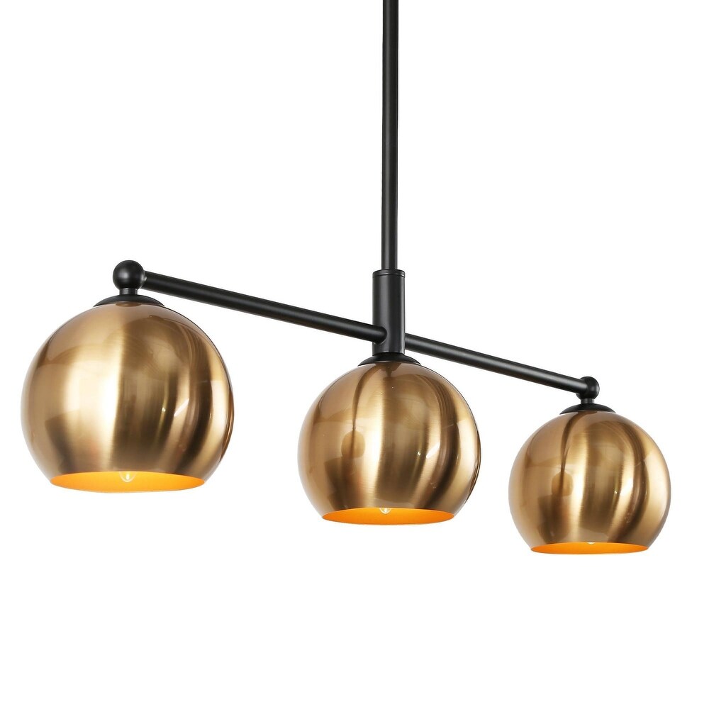 3-Light Black Gold Chandelier Metal Linear Kitchen Island Lights