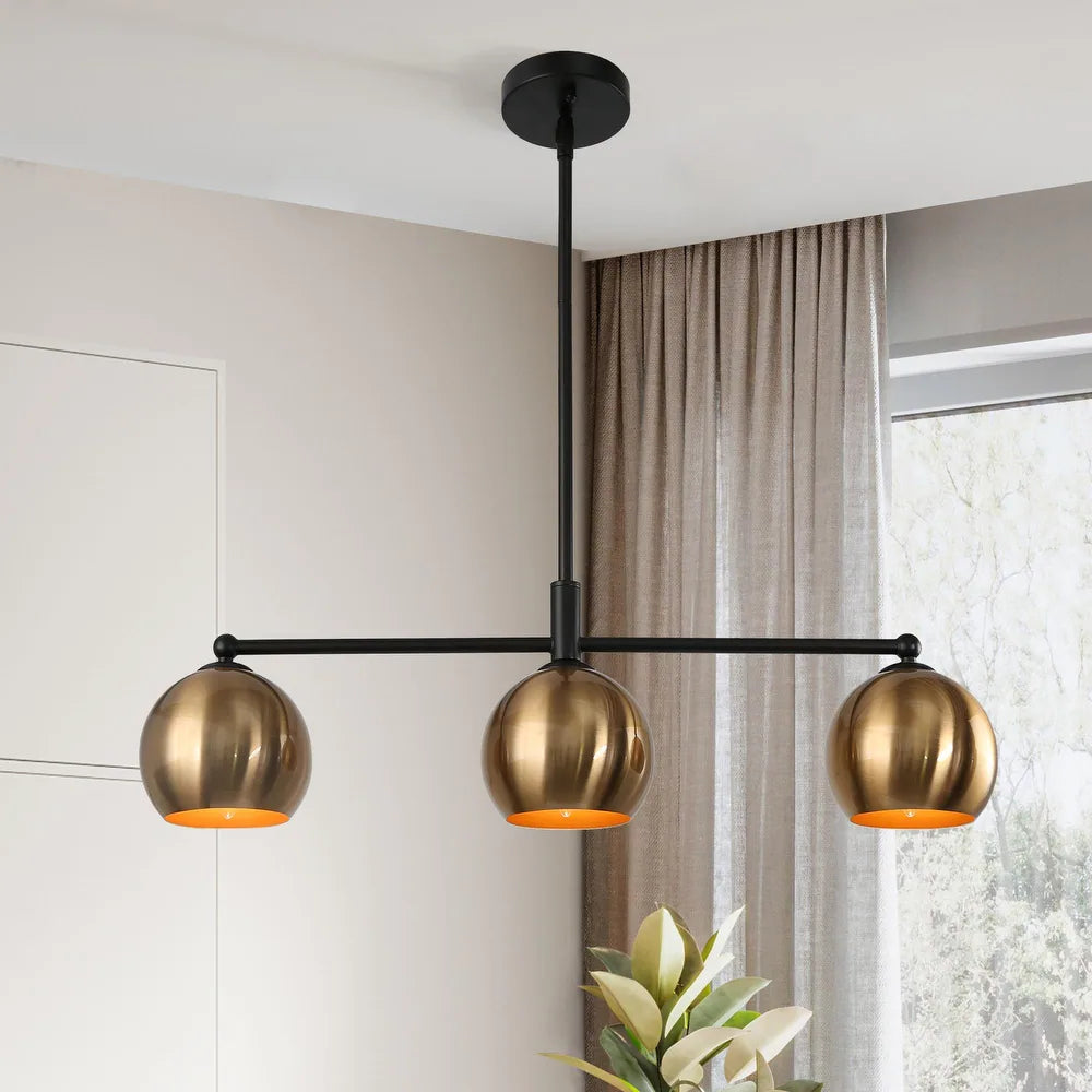 3-Light Black Gold Chandelier Metal Linear Kitchen Island Lights
