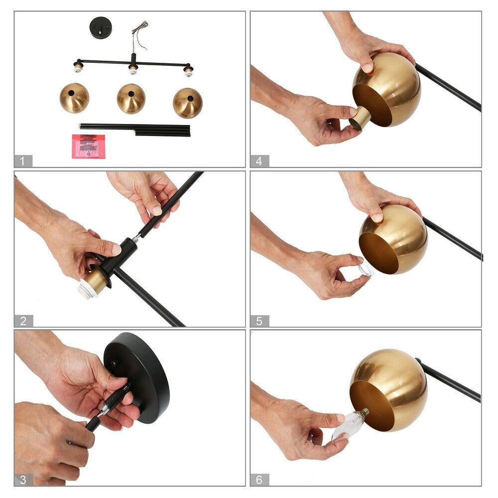 3-Light Black Gold Chandelier Metal Linear Kitchen Island Lights