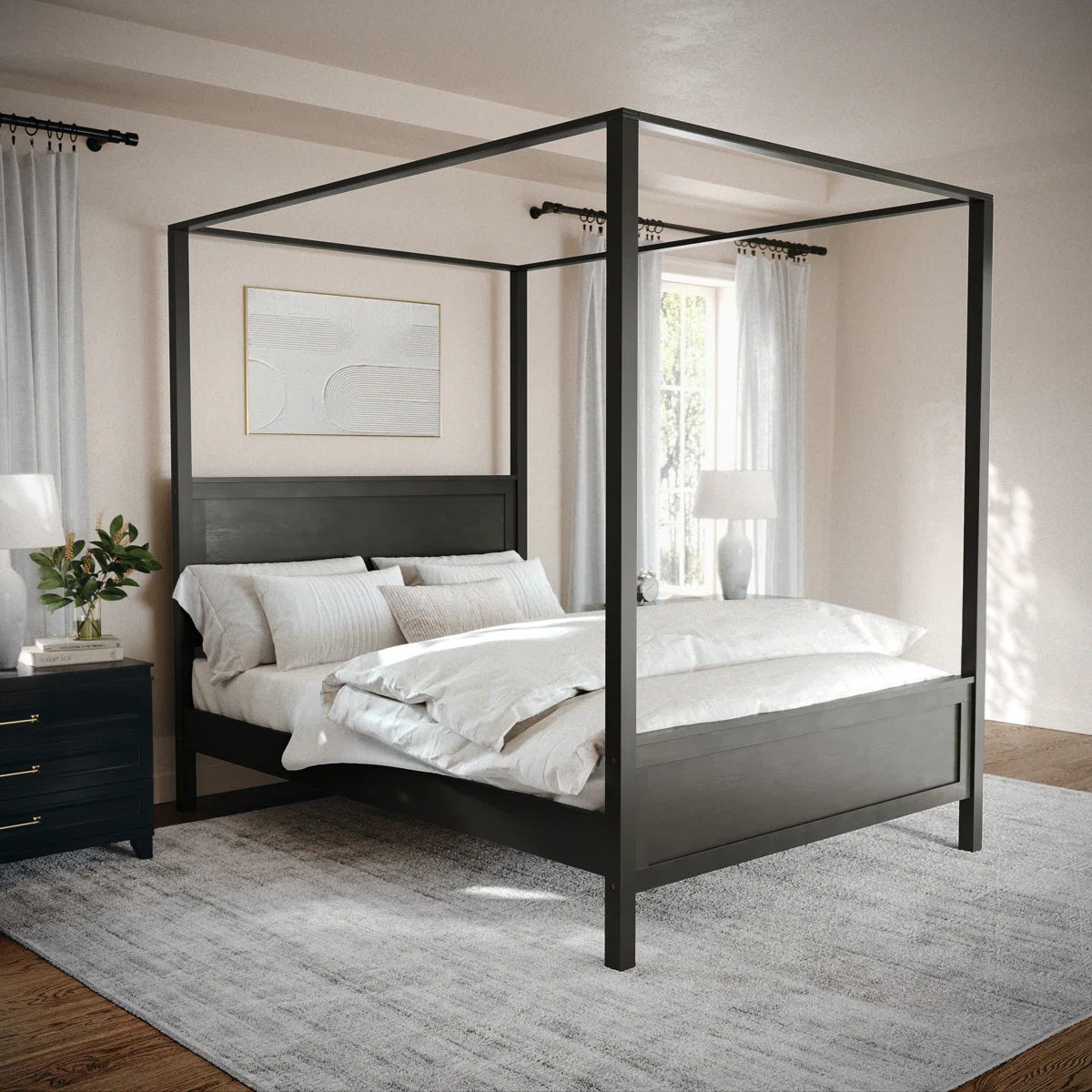 Hayes Wooden Canopy Platform Bed With Headboard And Footboard - 2 BOXES