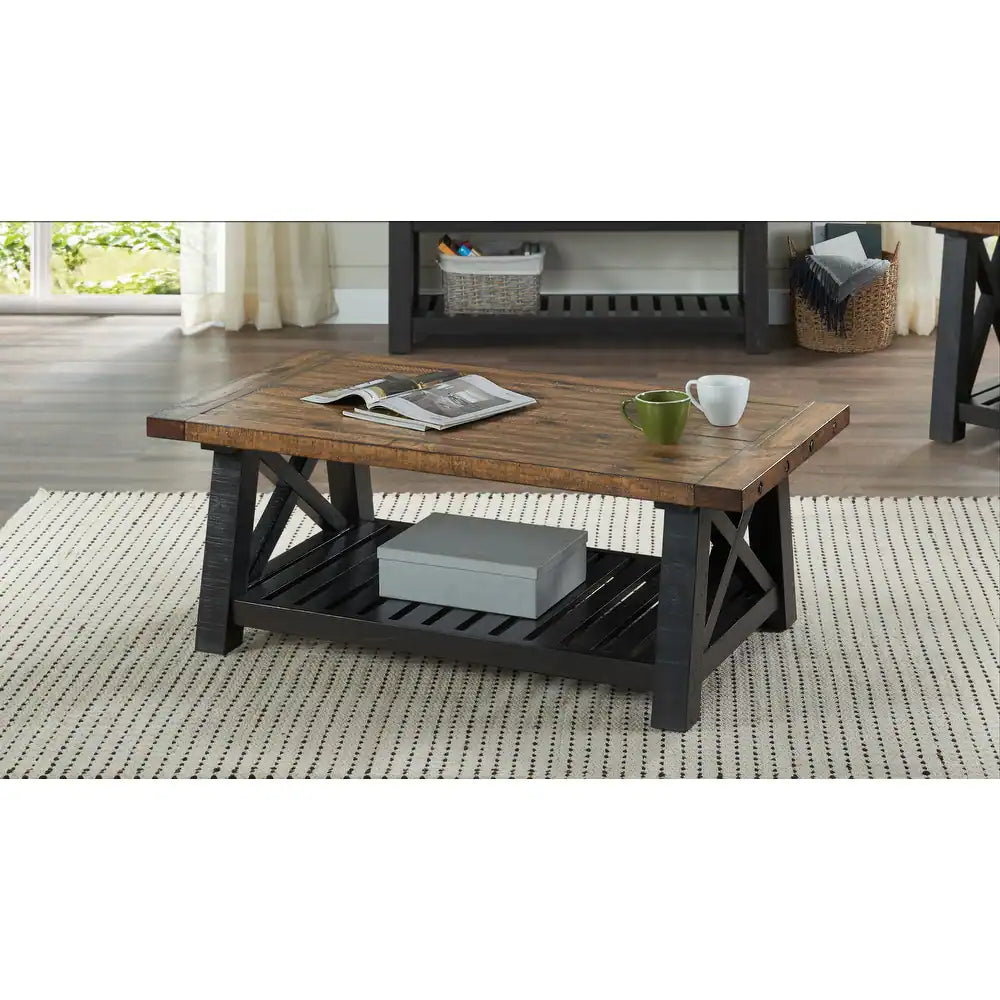 Bolton Solid Wood Coffee Table - Black Stain and Natural - Wood