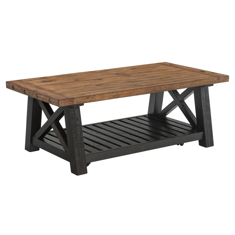 Bolton Solid Wood Coffee Table - Black Stain and Natural - Wood